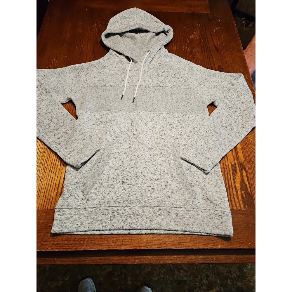 BKE Sylas Sweater‎ Knit Hoodie Size Medium Grey 100% Poly Kangaroo Pocket (A746)